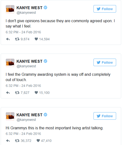 Kanye West Slams The Grammys On Twitter, Promises New Album