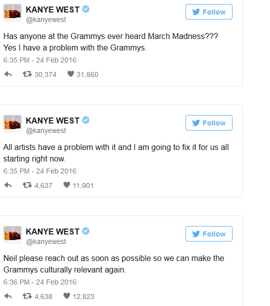 Kanye West Slams The Grammys On Twitter, Promises New Album